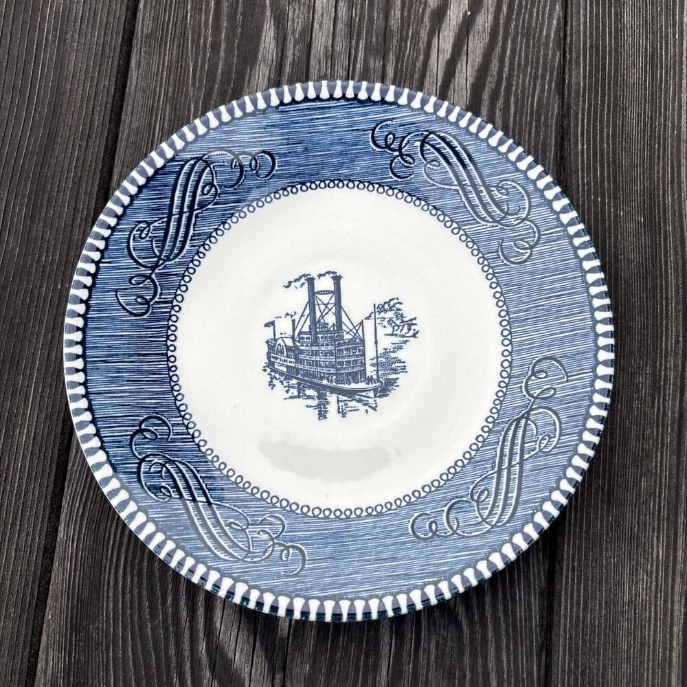 Vtg Royal China Currier & Ives Blue White Saucers Steamboat Saucers No Chips